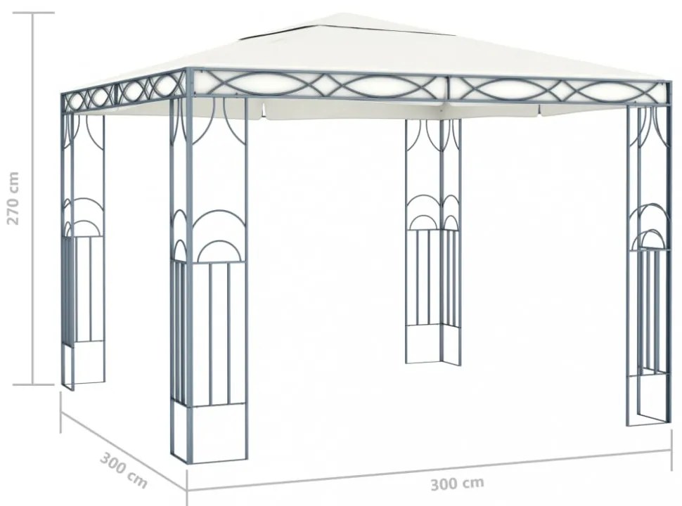 krémszínű pavilon LED fényfüzérrel 300 x 300 cm