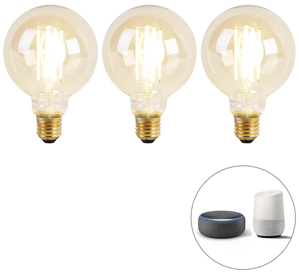 3 db-os készlet okos E27 Dim to Warm LED izzó G95 Goldline 7W 806lm 1800K - 3000K