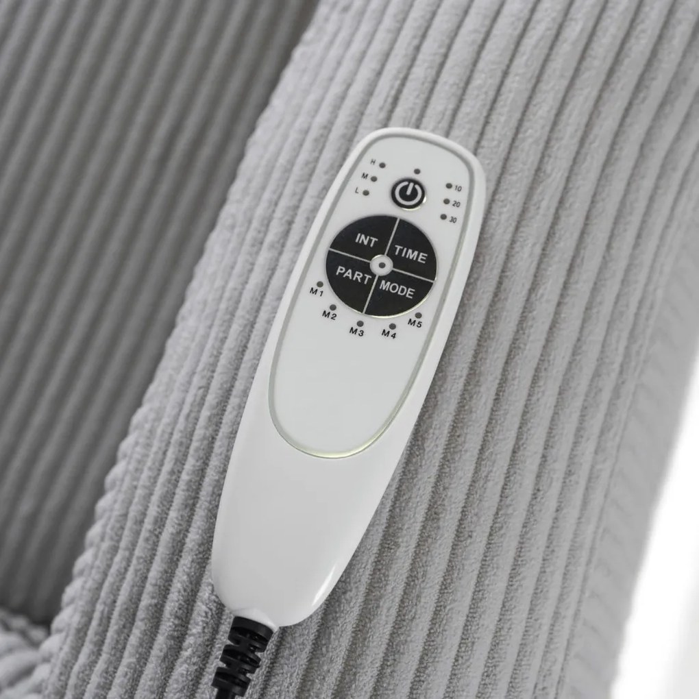 Elektromosan Vezérelhető Masszázsfunkciós Relaxfotel Szürke Kordbársony Kárpittal. BOX2