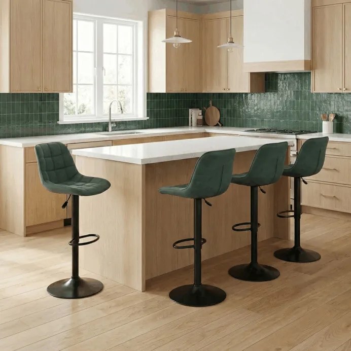 Bárszék zöld színben, szövet kárpittal AUB-V3066 GRN3