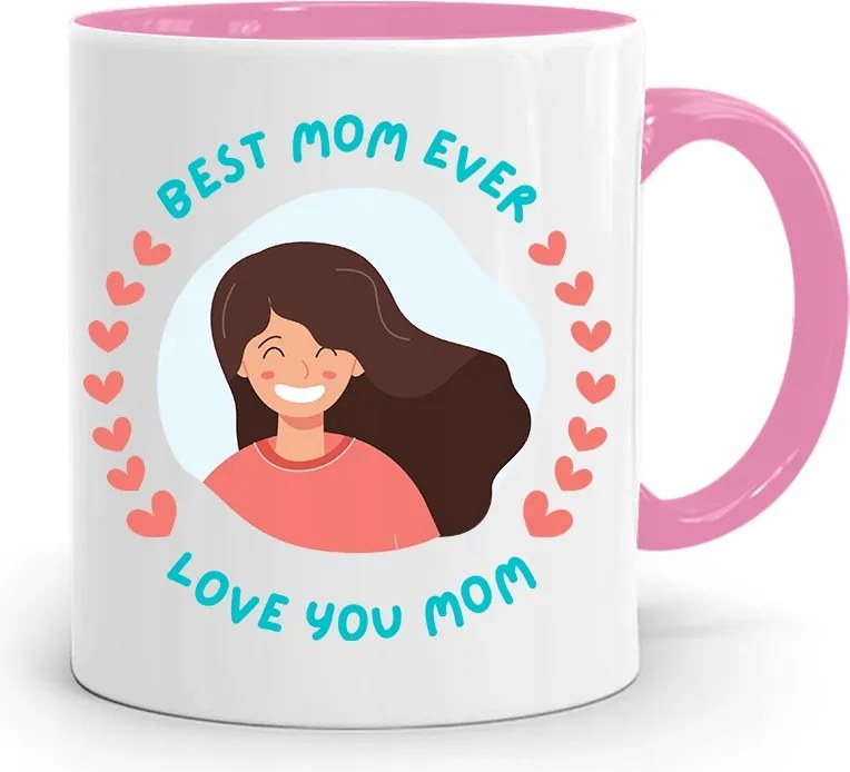 Rózsaszín Bögre Ajándék Anyukáknak Best Mom Ever fényképes nyomattal