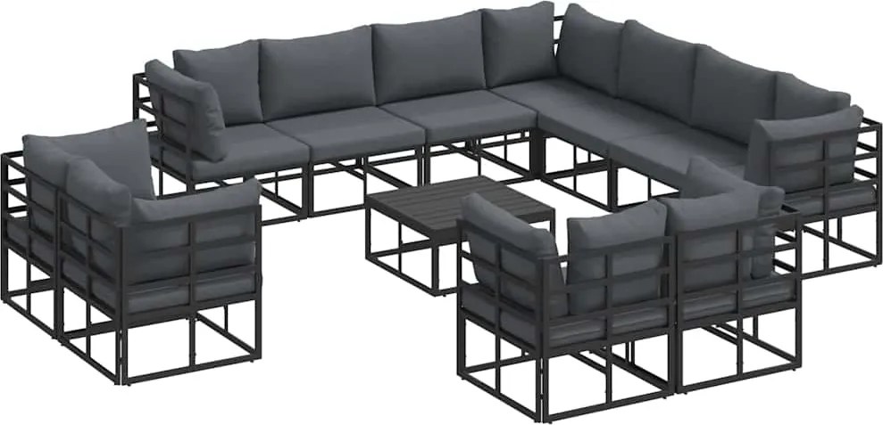 vidaXL Kerti Kanapé Szett párnával 12 pcs Fekete Alumínium