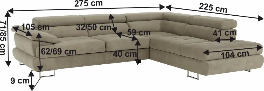 Ülőgarnitúra, világosbarna melír, szövet, jobbos, BUTON P