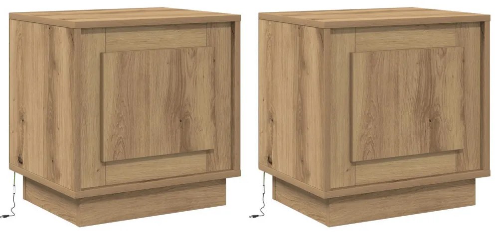 Éjjeli Szekrények LED világítással 2 db Mesterséges tölgy 44 x 34.5 x 45 cm