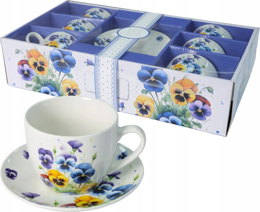 Livello Kávéscsésze 6 x 250 ml csészealjjal 14 cm árvácska kávéhoz