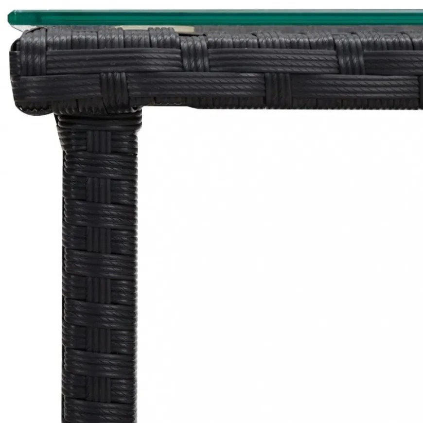 fekete polyrattan és edzett üveg kisasztal 45 x 45 x 45 cm