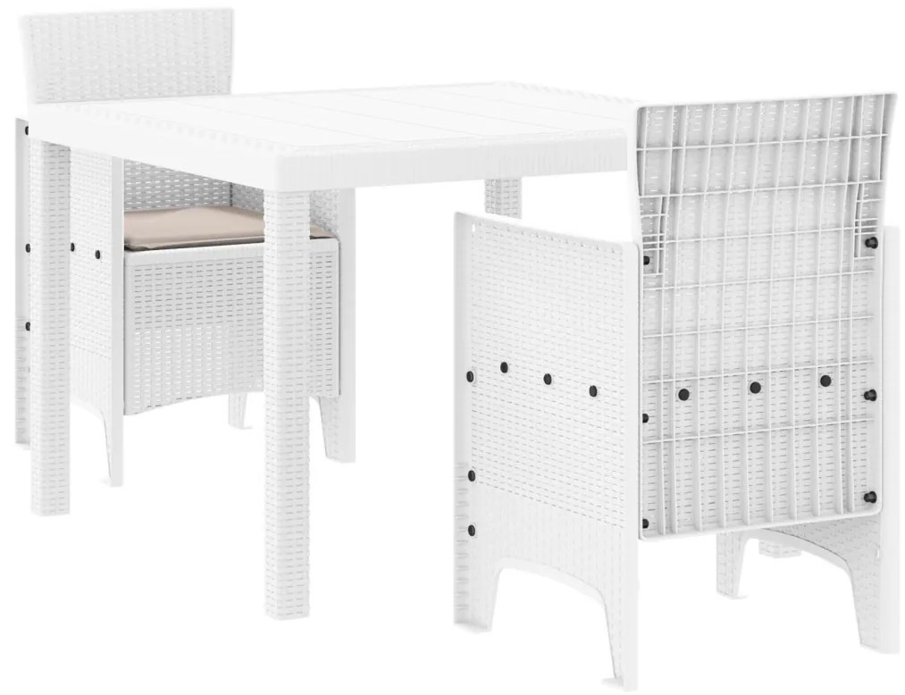 3 Részes Kert Étkező Szett Párnákkal Fehér Poli Rattan
