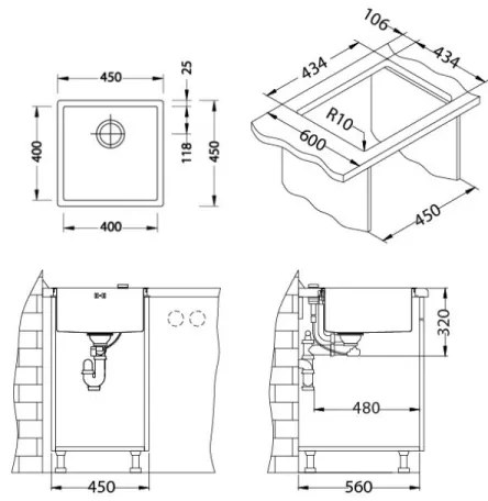 ALVEUS 1103381 - Mosogató QUADRIX 45x45 cm monarch bronz