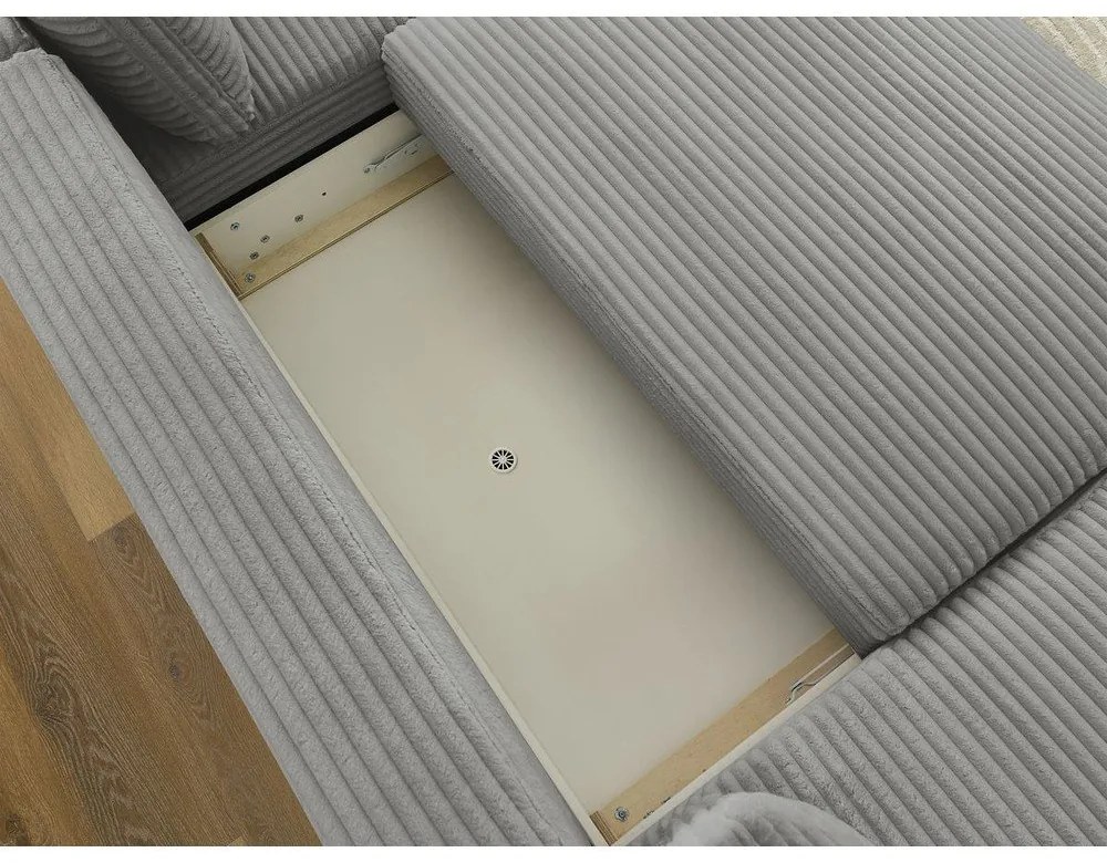 Sötétszürke kordbársony kinyitható sarokkanapé (bal oldali-U alakú) Lucien – Bobochic Paris