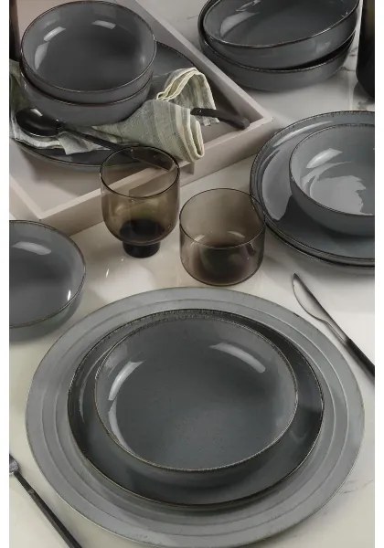 12 részes porcelán étkészlet, szürke