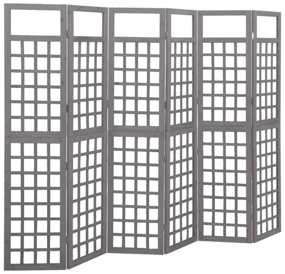 6 paneles szürke fenyőfa térelválasztó/lugasrács 242,5 x 180 cm