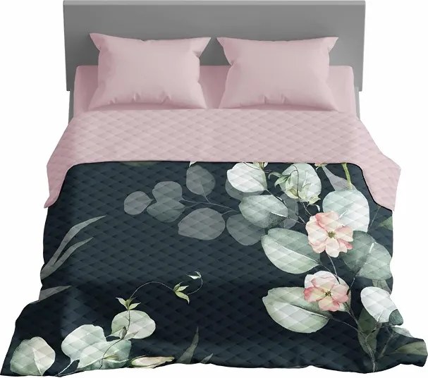 Ágytakaró 220x240 púderrózsaszín fekete virágos Holland