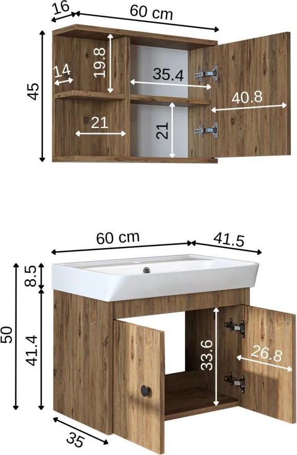 Mosdószekrény, 60 cm – TR283VLN1287