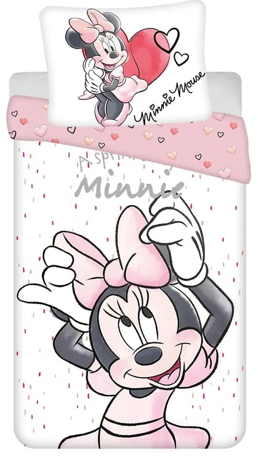 Fehér-rózsaszín egyszemélyes pamut gyerek ágyneműhuzat 140x200 cm Minnie "White" – Jerry Fabrics