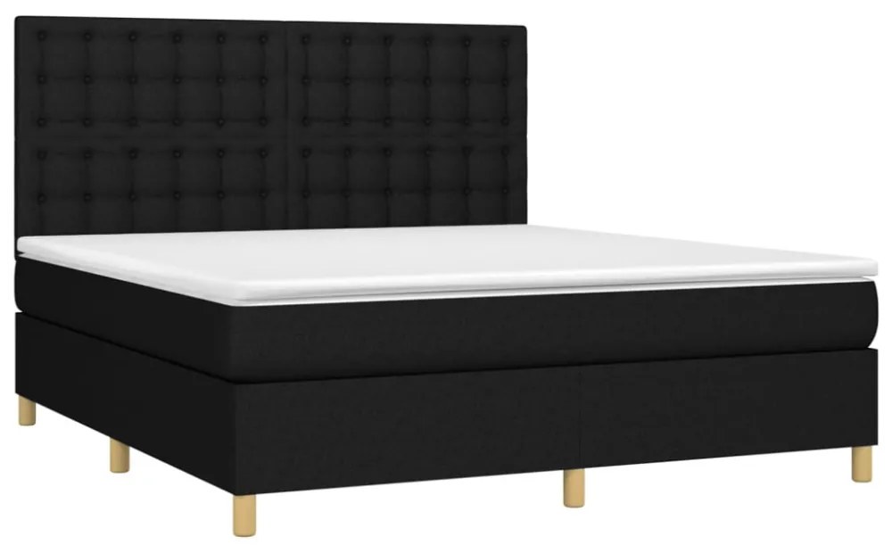 fekete szövet rugós és LED-es ágy matraccal 160x200 cm