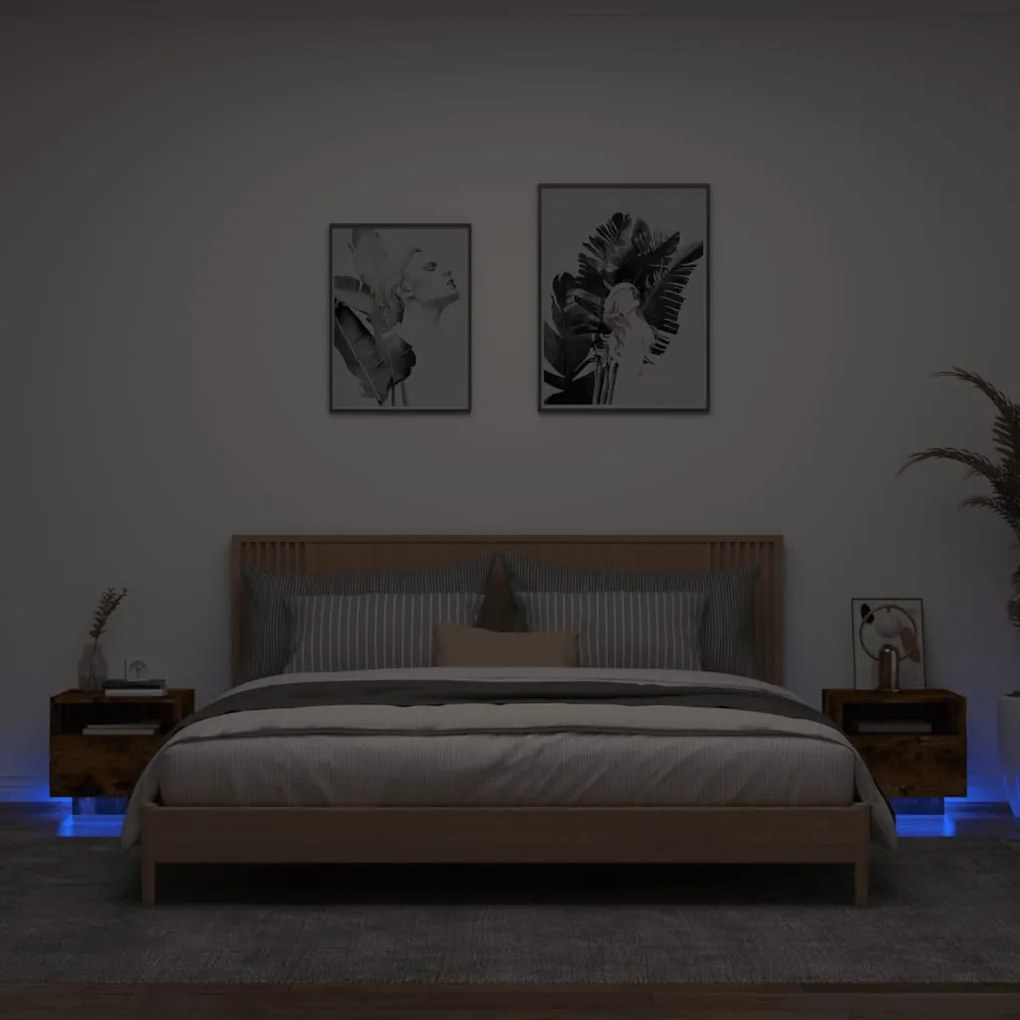 2 db sonoma tölgy színű éjjeliszekrény LED-ekkel 40x39x37 cm