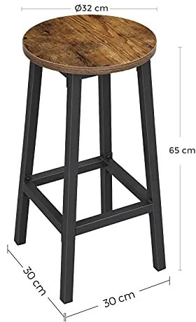 4 darabos bárszék szett, konyhai ülőke, acélvázzal, 65 cm, rusztikus barna és fekete