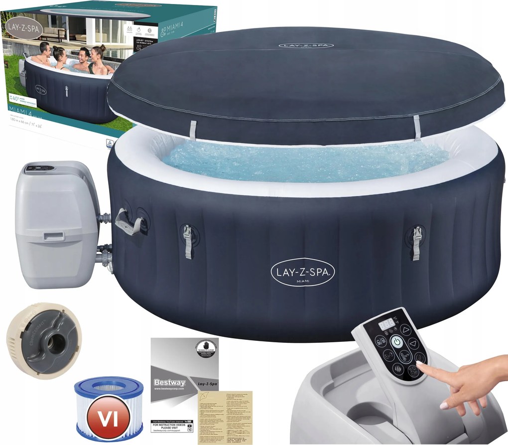 Felfújható kerti Spa AirJet Miami 4 személyes hidromasszázs Bestway