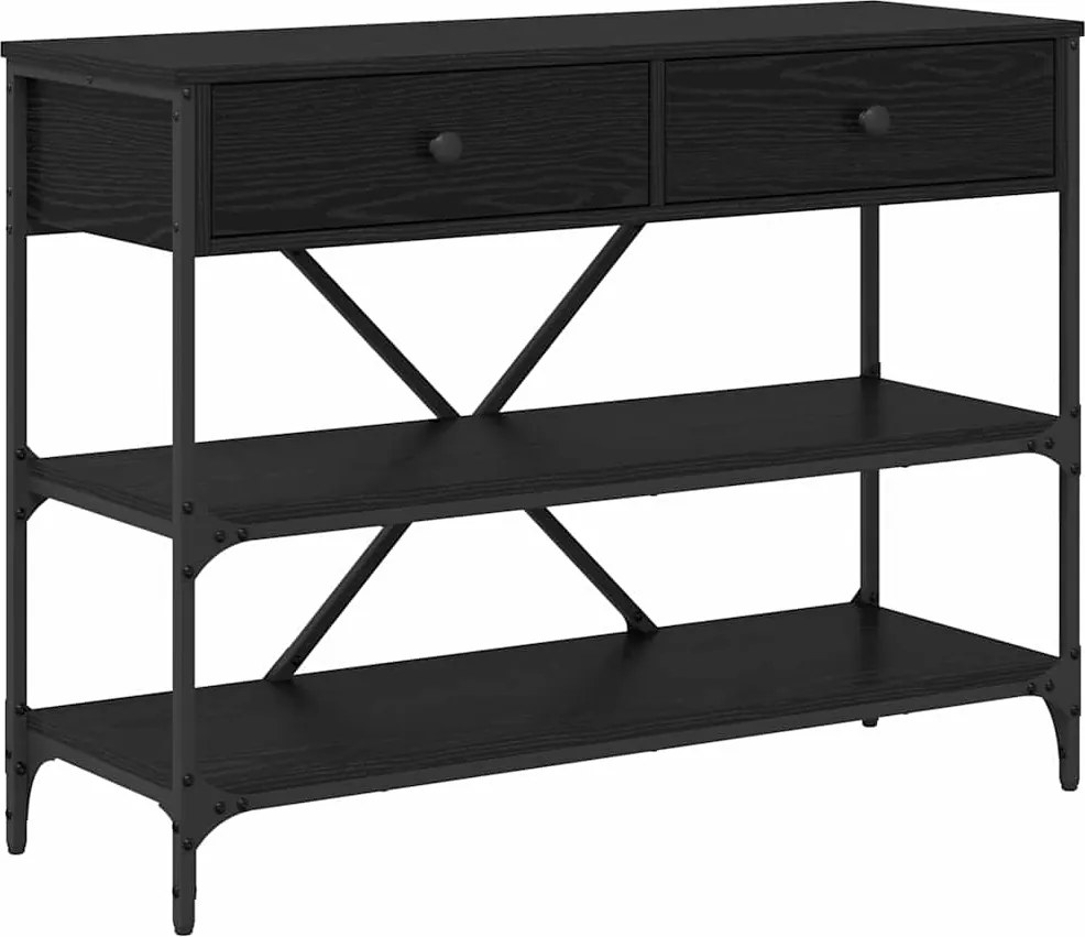 vidaXL Konzolasztal fiókkal Fekete tölgy 100 x 34,5 x 75 cm faszínű