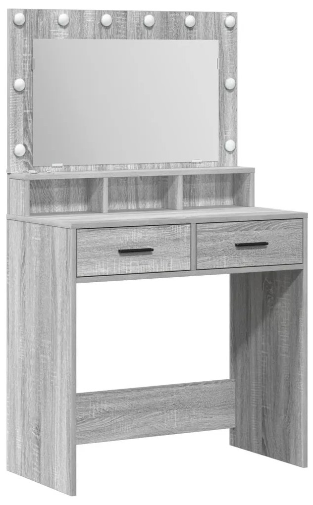 LED világítással ellátott sminkasztal - szürke, Sonoma, 79x41x135 cm