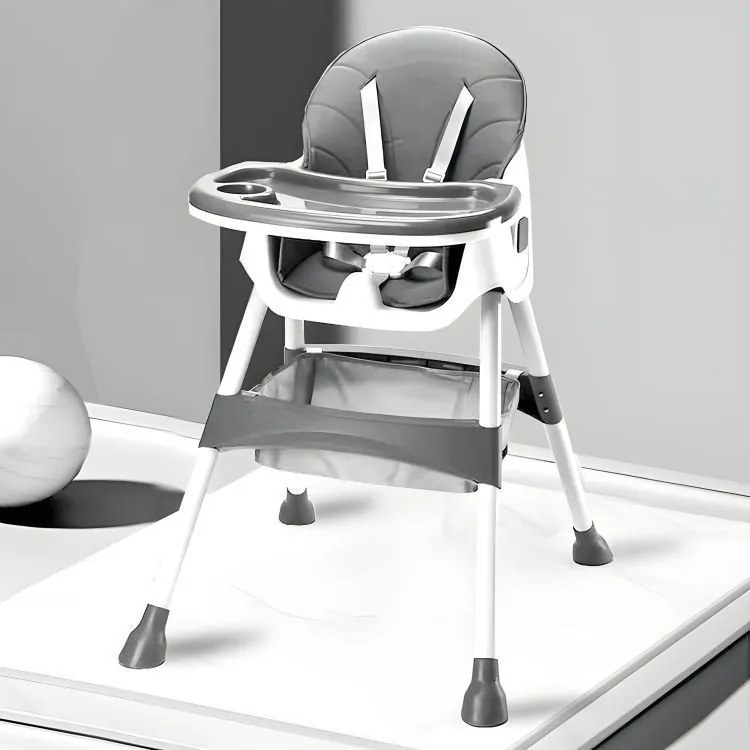 Gyerek etetőszék tálcával és kosárral 5 pontos biztonsági övvel szürke