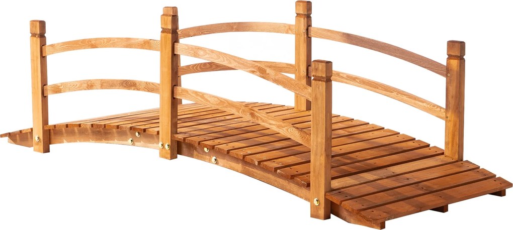 Outsunny 185x72x58 cm Természetes Fa Íves Híd Kézkorláttal Kert díszítéshez 200 kg teherbírással | Aosom