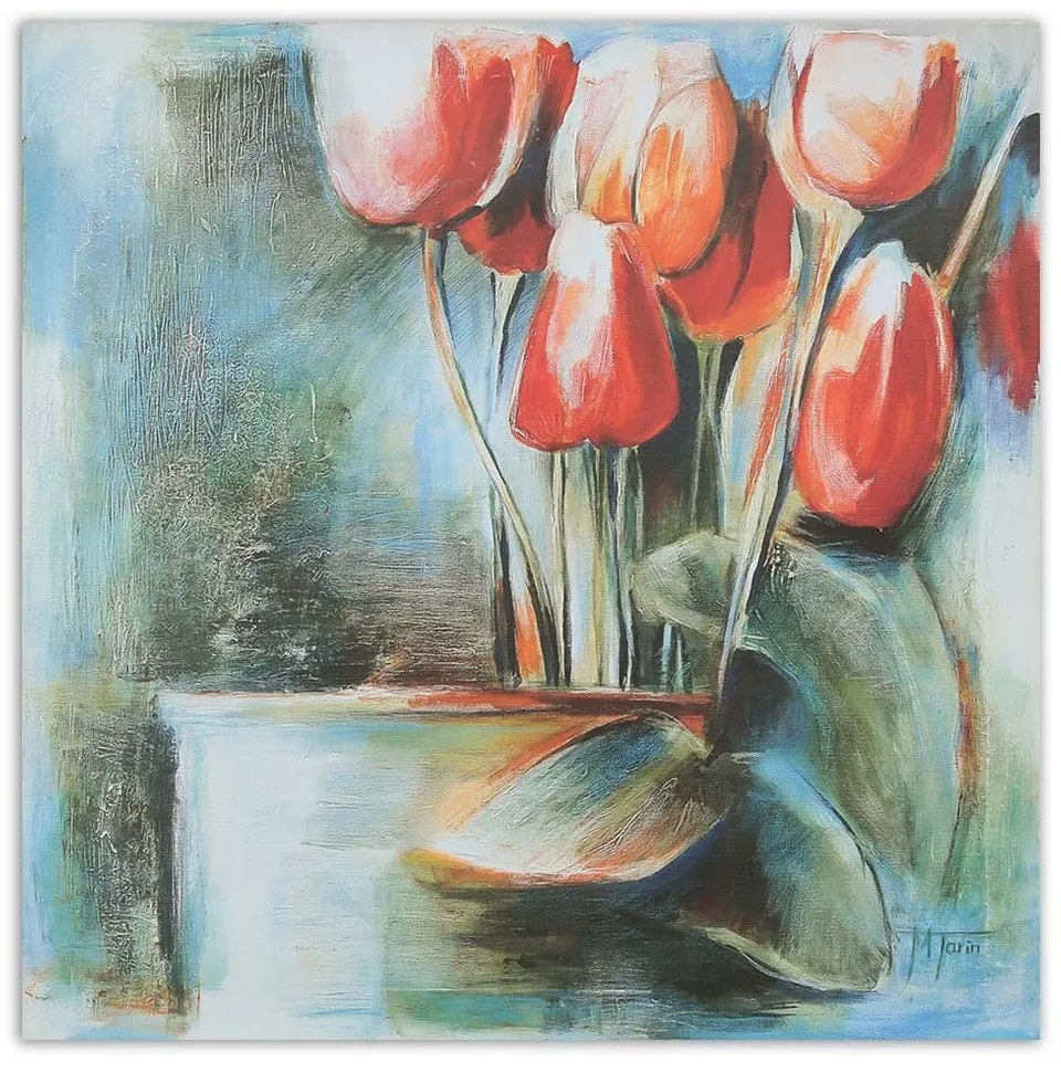 Gario Vászonkép Vörös tulipánok vázában Méret: 30 x 30 cm