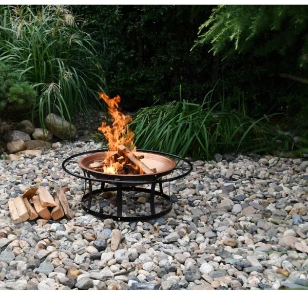 Hordozható fa tűzrakóhely rostéllyal fekete/réz