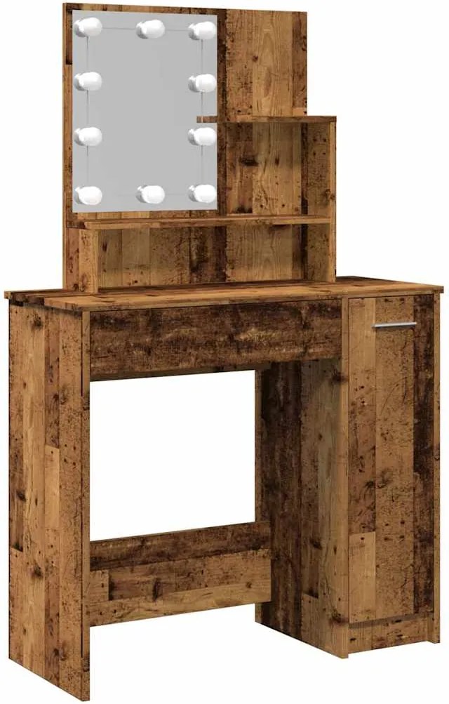 vidaXL antik fa színű LED.es fésülködőasztal 86,5 x 35 x 136 cm