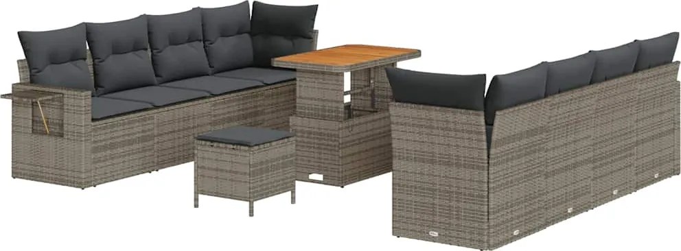 vidaXL Kerti Kanapé Szett párnával 11 pcs Szürke Poli rattan