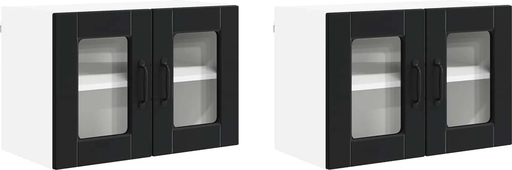vidaXL Konyhaszekrény polcokkal 2 pcs Fekete 60 x 31 x 40 cm Faanyag