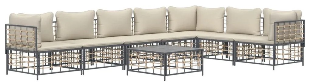 8 részes antracitszürke polyrattan kerti ülőgarnitúra párnákkal