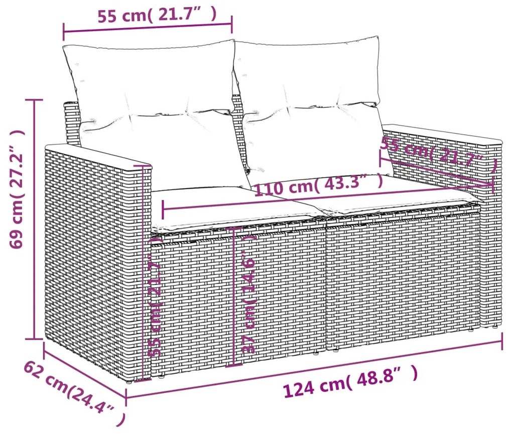 6 részes szürke polyrattan kerti ülőgarnitúra párnával