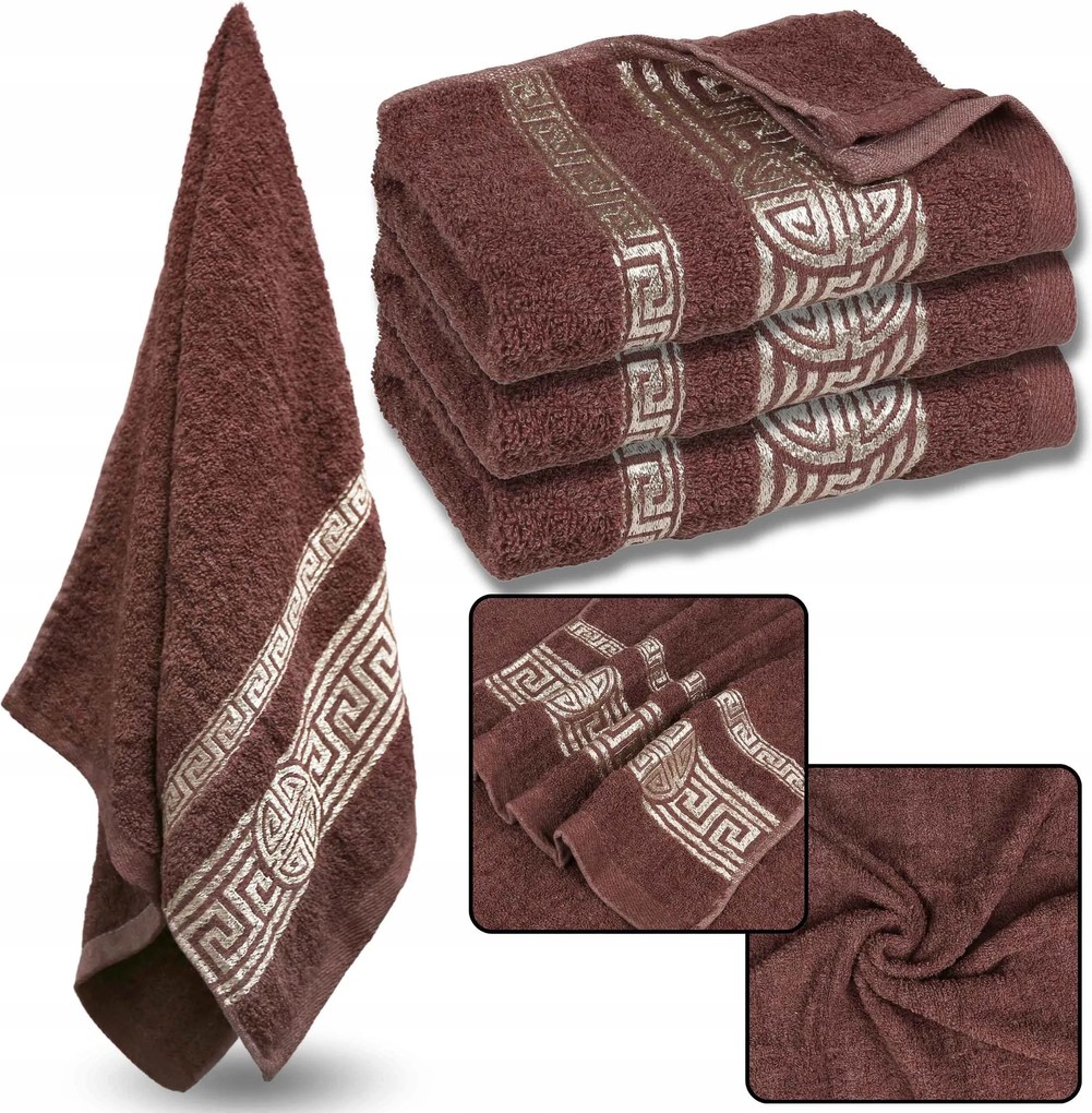 Világosbordó pamut törölköző dekoratív hímzéssel 48x100 cm x3