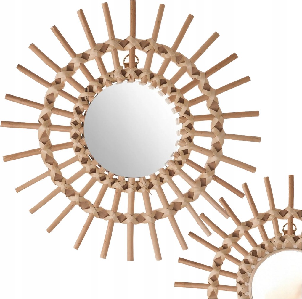 Kerek Tükör 30 Cm-es Rámában Falra Akasztható Dekoratív Nappaliba Rattan