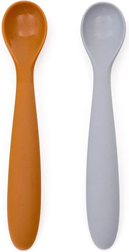 Világoskék-narancssárga műanyag-szilikon gyerek kanál szett 2 db-os Lili – Kave Home
