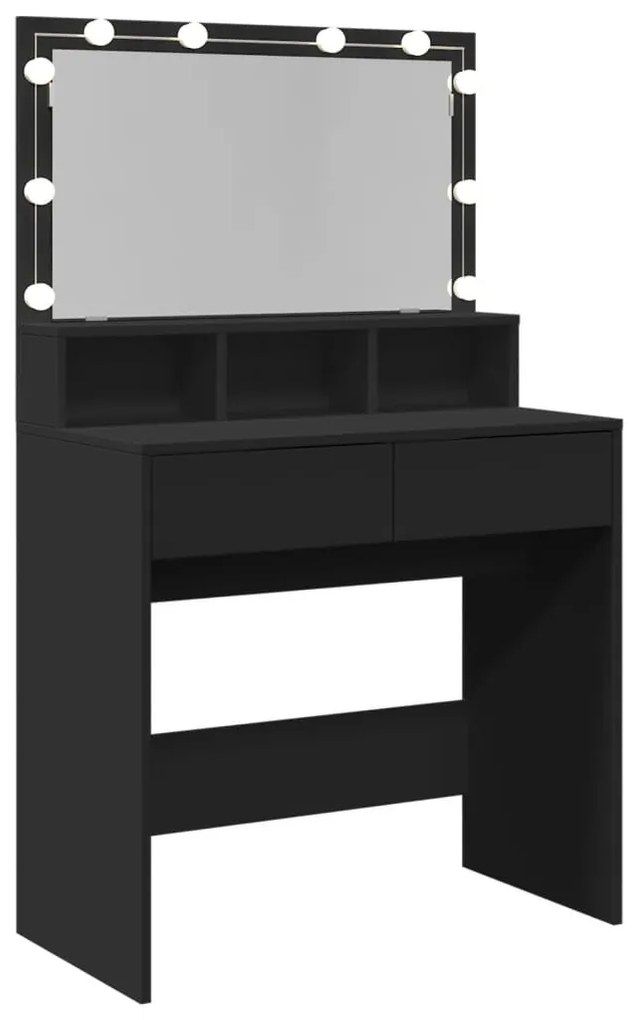 fekete fésülködőasztal LED-del 80 x 41 x 134,5 cm