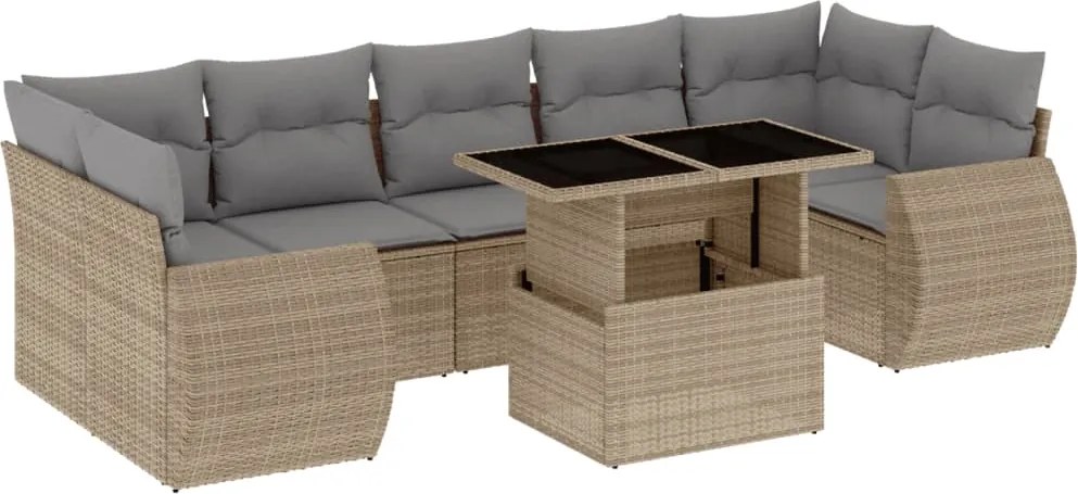 vidaXL 8 részes bézs polyrattan kerti ülőgarnitúra párnával