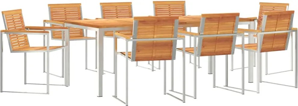 vidaXL Kert étkező szett 9 pcs Barna Tömör Akácfa