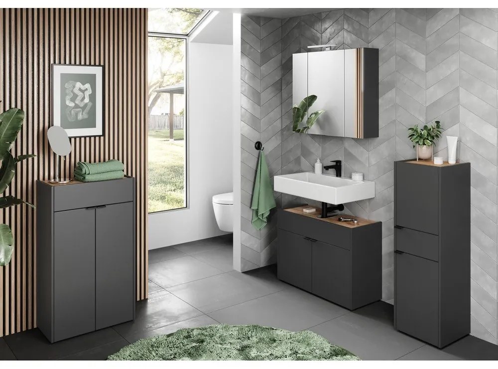 Antracitszürke magas fürdőszoba szekrény 34x111 cm Forano – Germania
