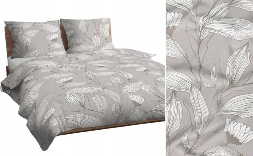 Ágyneműhuzat 160x200 bézs világos fehér levelek 4838 B pamut Max