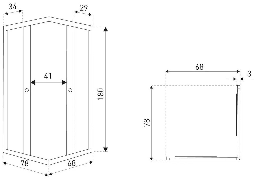 OLGA SQ 80x70 szögletes zuhanykabin zuhanytálca nélkül