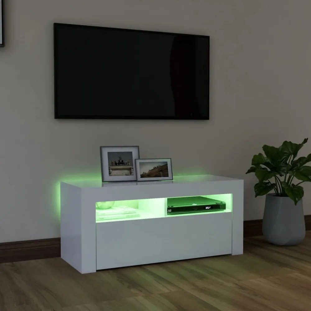 fehér TV-szekrény LED-lámpákkal 90 x 35 x 40 cm