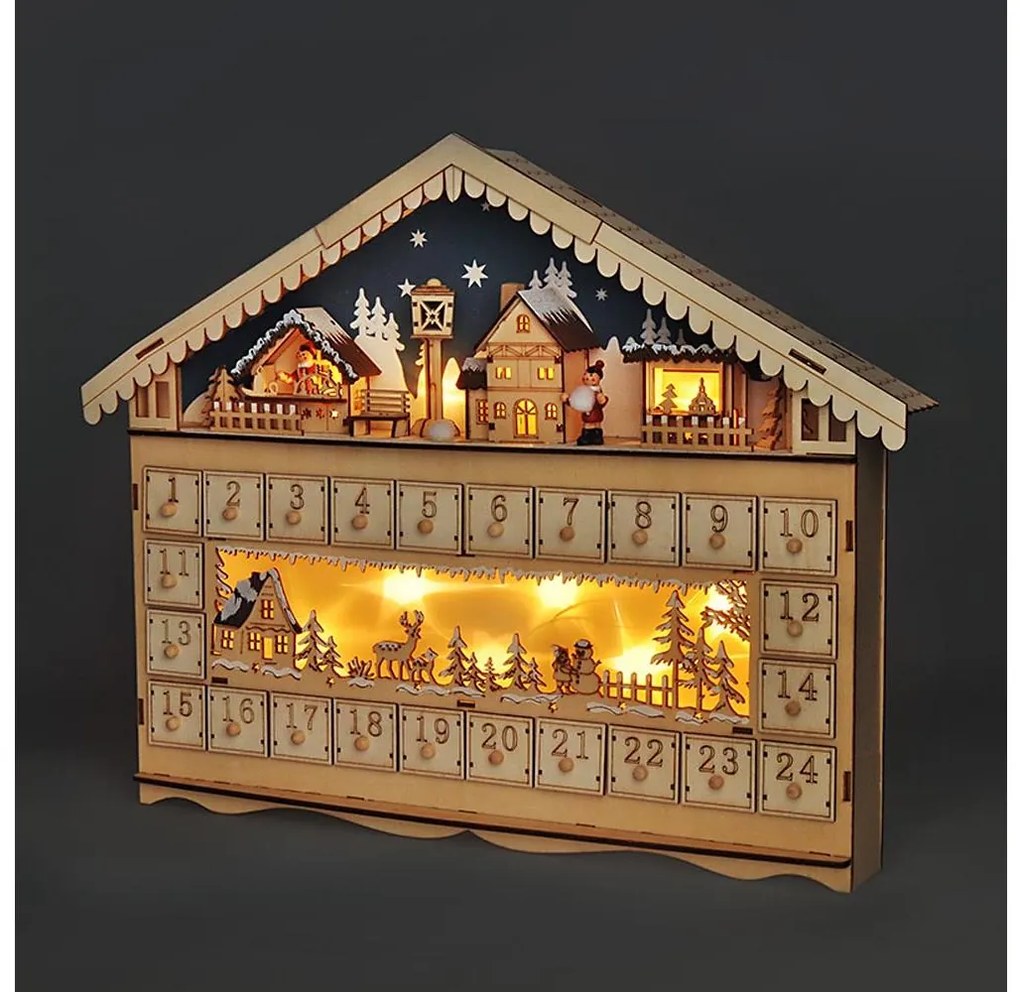 Brilagi LED adventi naptár LED/2xAA fenyő mintával