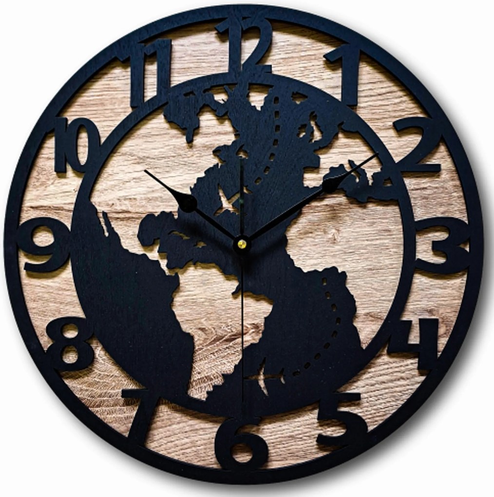 Nagy,modern Falióra,világtérkép, Fa, CSENDES,NAPPALIBA,60 cm
