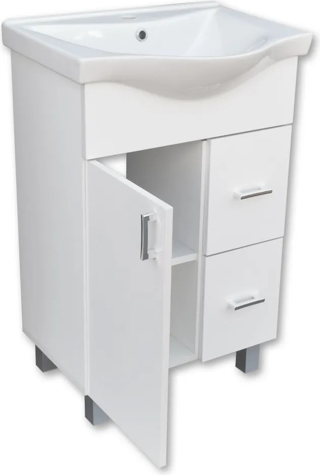 VivaStyle BIANKA 55 lábon álló fürdőszobabútor 2 fiókos Sanovit ALBATROS 10055 mosdókagyló 55x45 cm