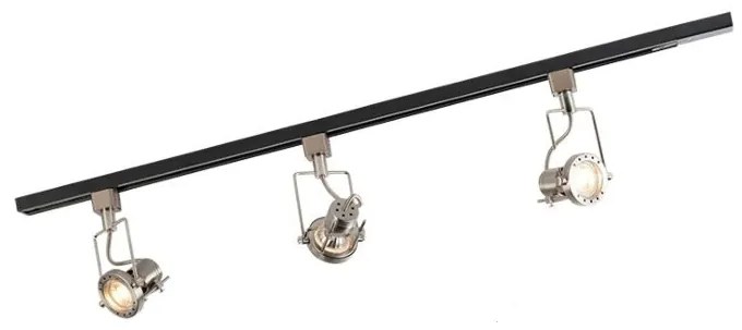 Sínrendszer 3 spotlámpával, 1 fázisú, fekete acéllal - Suplux