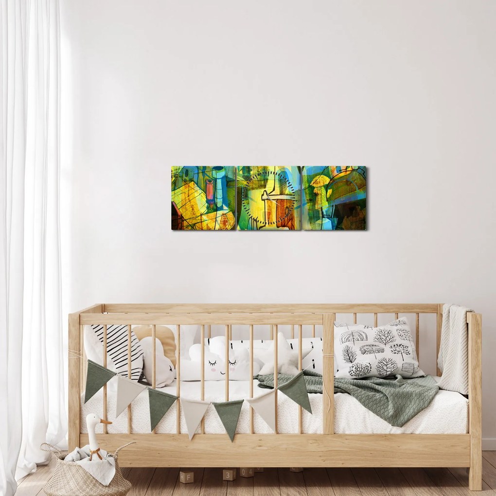 Kép - Építészet, kubista absztrakció (órával) (90x30 cm)