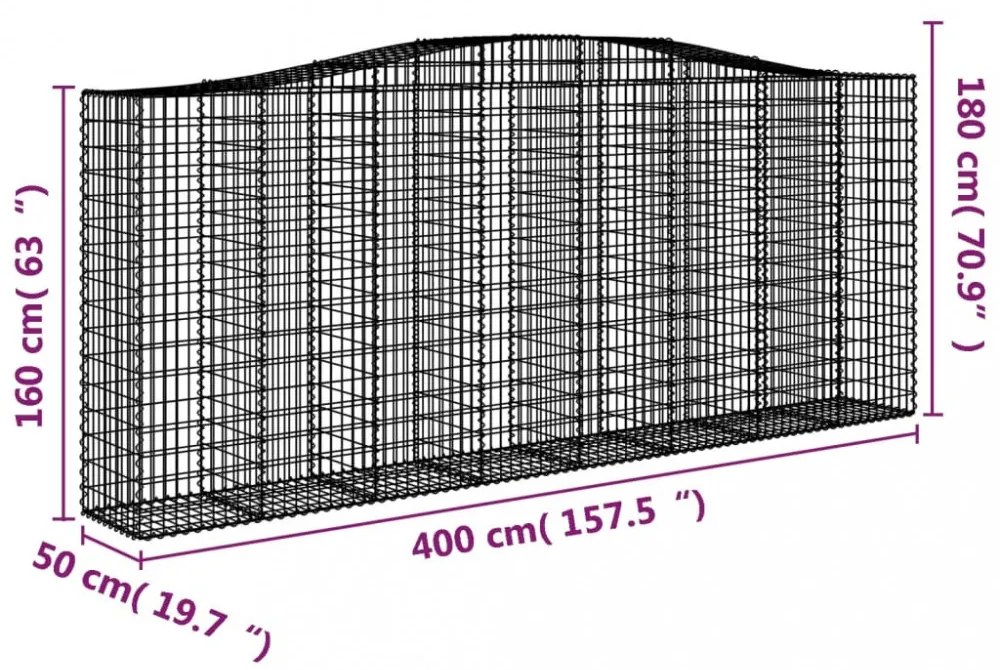 vidaXL 5 db íves horganyzott vas gabion kosár 400 x 50 x 160/180 cm