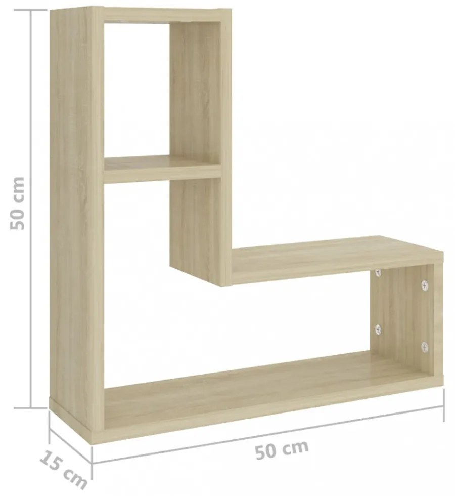 2 db sonoma tölgy színű szerelt fa fali polc 50 x 15 x 50 cm